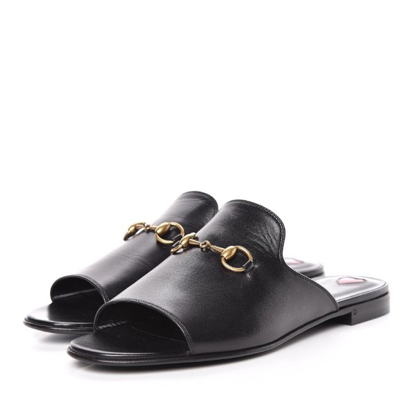 Gucci Malaga Kid Horsebit Black Leather Sandals Sz 8 - Picture 3 of 12